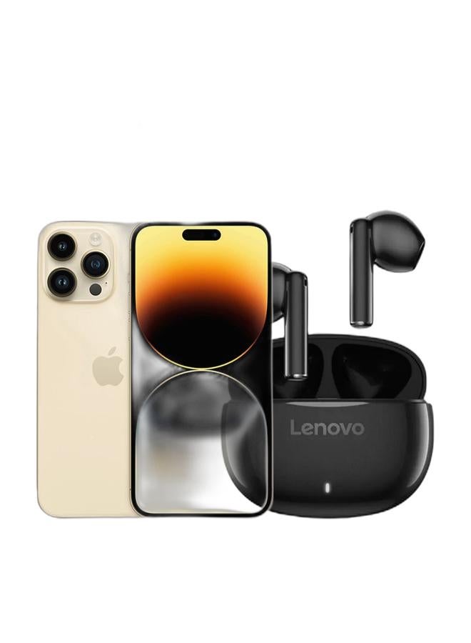 Apple Renewed - iPhone 14 Pro 256GB Gold 5G With Facetime - International Version & Renewed - E310 True Wireless Stereo Earbuds, Bluetooth 5.3, 13mm Drivers, AI Call Noise Reduction, 20 Hours Playtime, USB-C Charging, Lightweight - Black , with 1-Year Replacement Warranty Bundle - Image 1